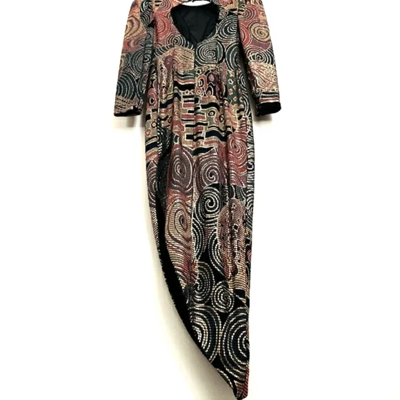 Vintage Cache Metalic Asymmetrical Illusion Plunge Neck Metalic Beaded Maxidress - Picture 10 of 16